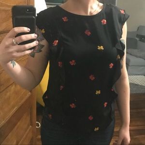 Sweet Pink & Yellow Floral Cap-Sleeved Blouse